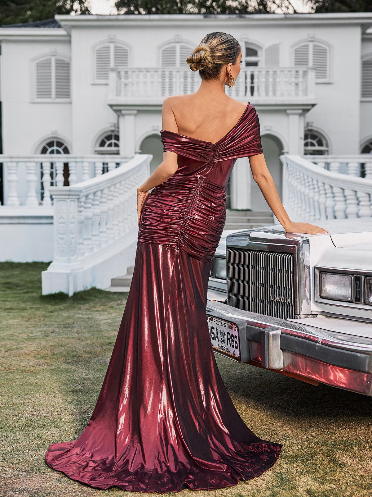 Xanthelle Off Shoulder Split Metallic Maxi Dress